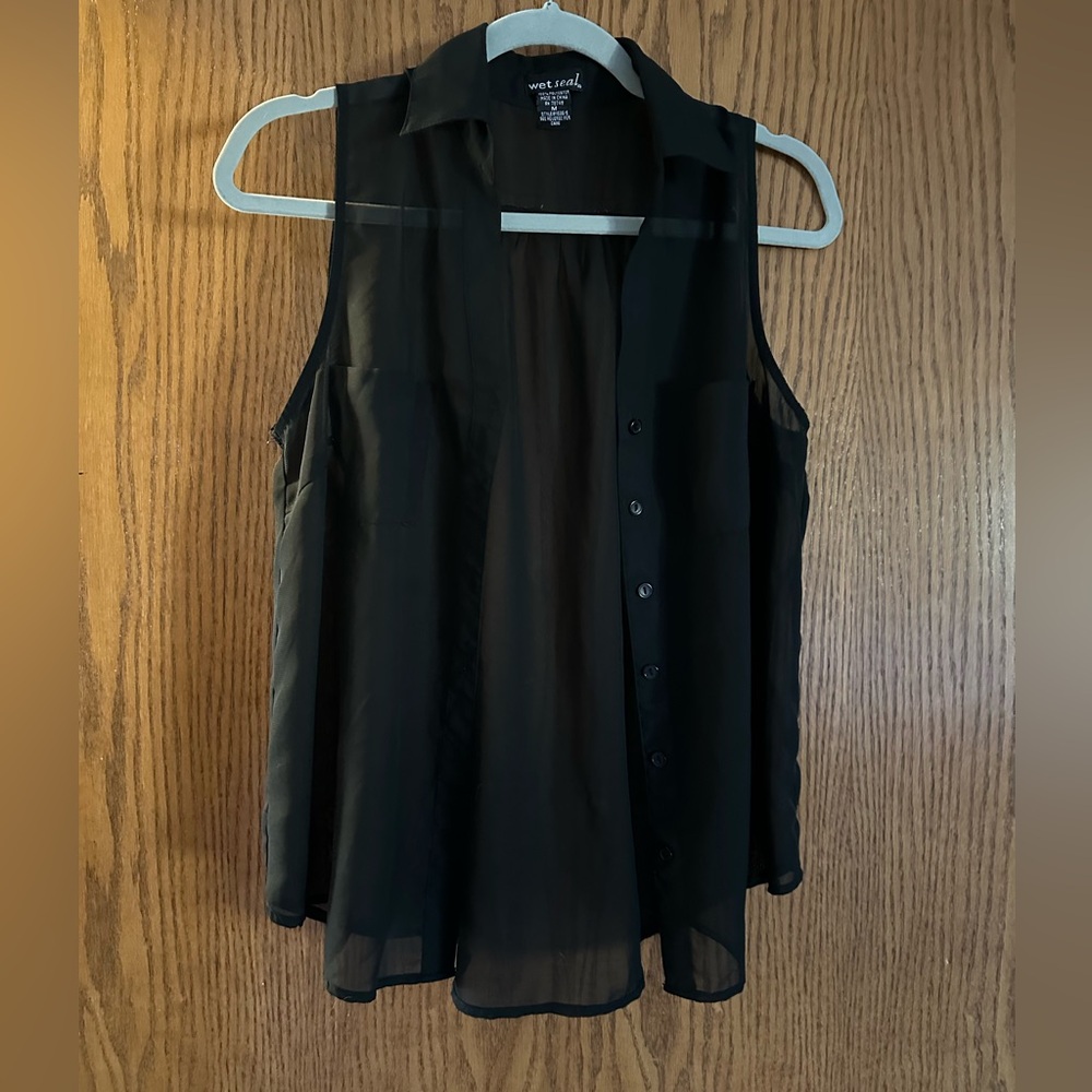 Wet Seal Collared Black Sheer Tank Size M